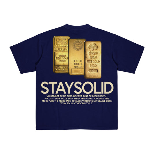 STAY SOLID "JANKY GOLD" Heavyweight Tee - Navy/Cream